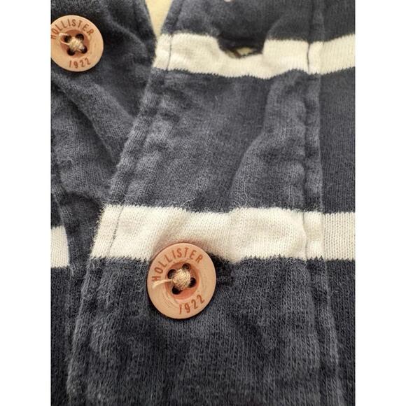 Hollister Y2K Mens Navy Blue White Striped Classic Short Sleeve Polo Shirt XL - Picture 8 of 8